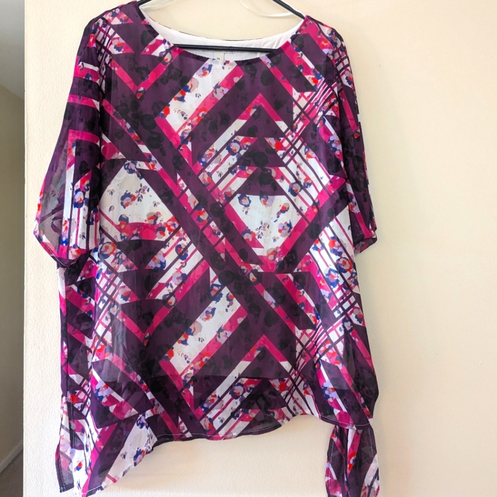 Dana Buchanan XL Stripe Shirt Sleeve Blouse